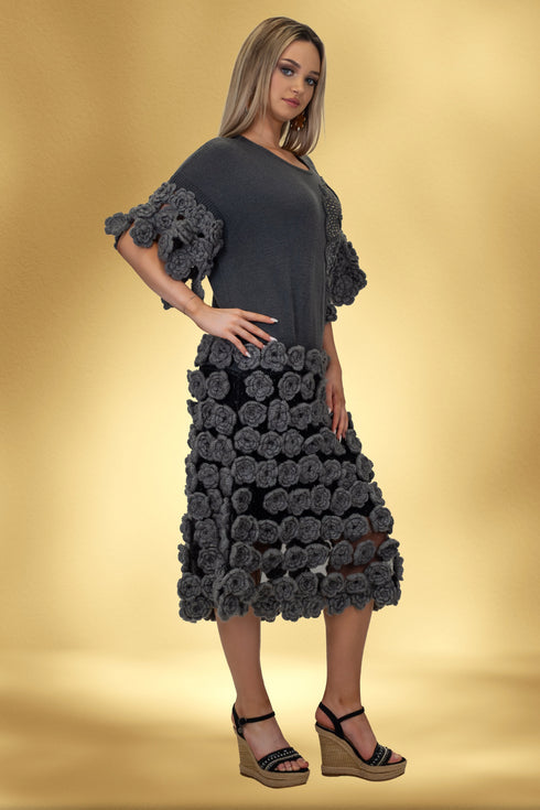 Rochie tricot cu garnituri croșetate manual – CTN-77