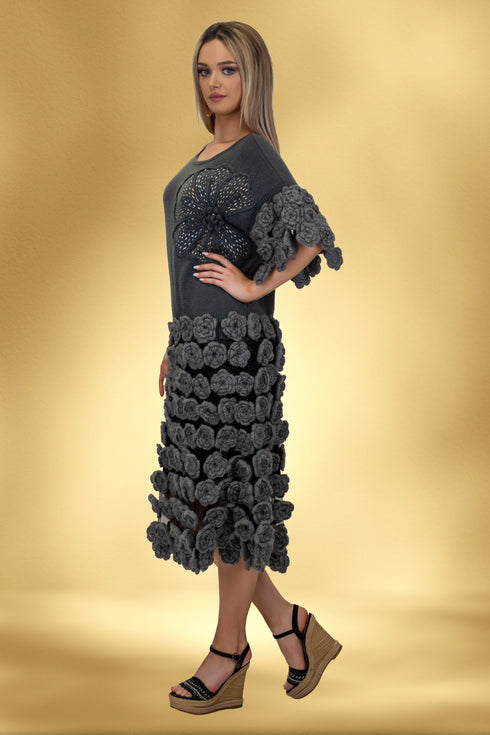 Rochie tricot cu garnituri croșetate manual – CTN-77