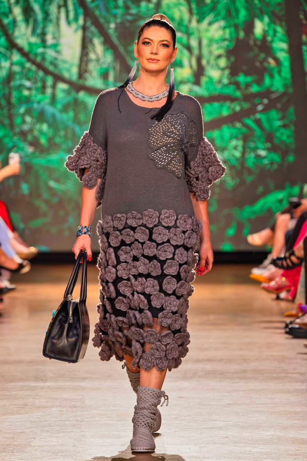 Rochie tricot cu garnituri croșetate manual – CTN-77