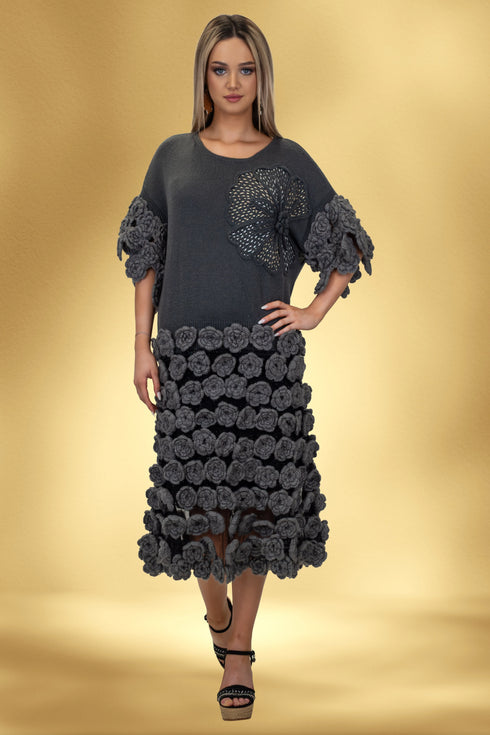 Rochie tricot cu garnituri croșetate manual – CTN-77