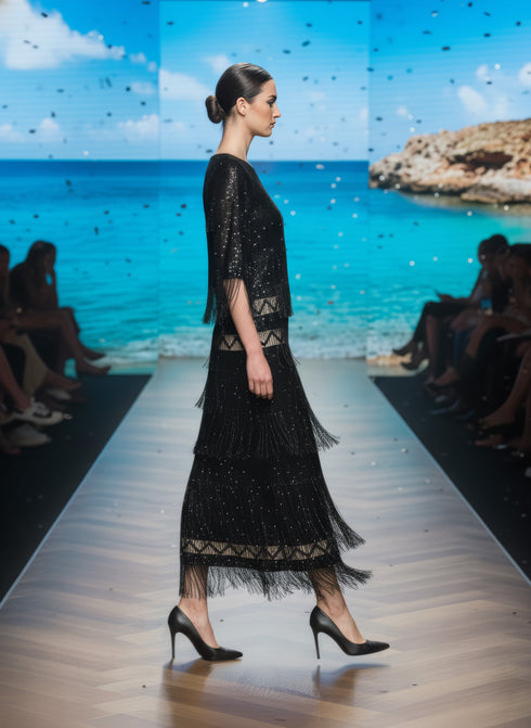 Rochie cu franjuri și garnituri din paiete – CTN-102