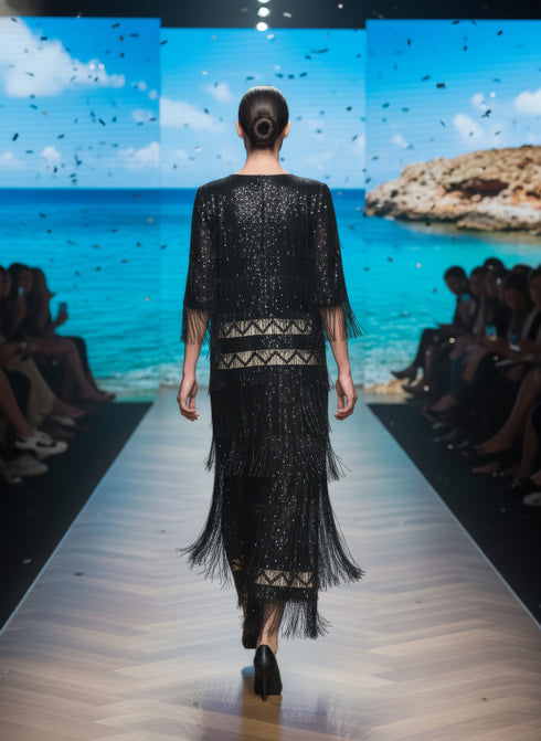 Rochie cu franjuri și garnituri din paiete – CTN-102