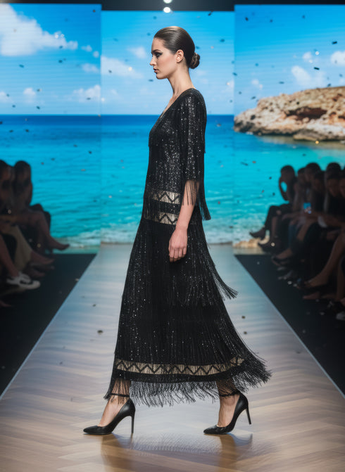 Rochie cu franjuri și garnituri din paiete – CTN-102