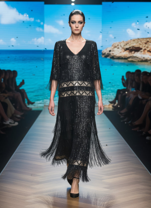 Rochie cu franjuri și garnituri din paiete – CTN-102