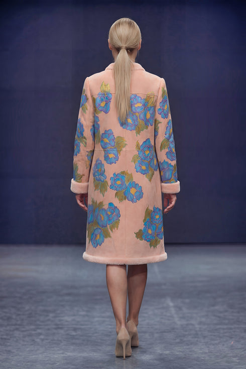 Cojoc LP158 pictat manual cu bujori albaștri, design românesc, realizează pe comanda, măsuri 38-48.