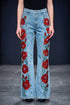 Pantalon denim cu flori pictate manual LP154