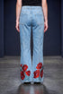 Pantalon denim cu flori pictate manual LP154