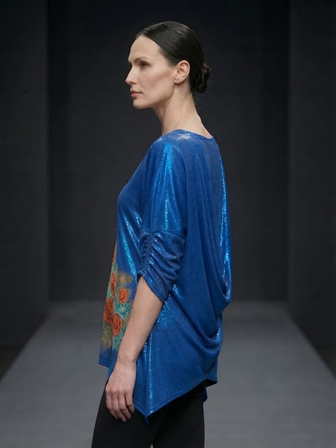 Bluza Vascoza Pictata Manual cu Trandafiri Aramii si Croiala Asimetrica | LP172