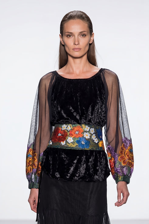 Bluza catifea și tull pictat LP101