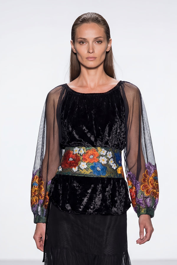 Bluza catifea și tull pictat LP101