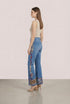 Pantalon Denim Pictat Manual cu Broderie Florala | LP185