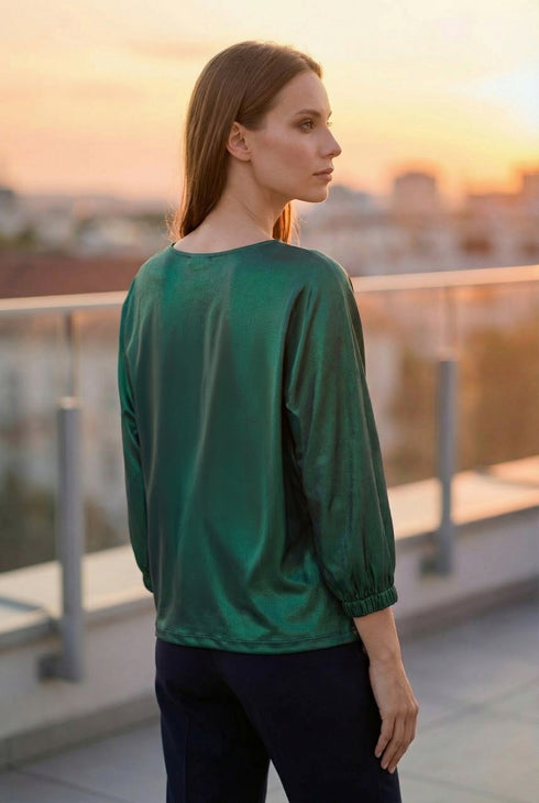 Bluza verde smarald cu flori albastre si galbene — LP191