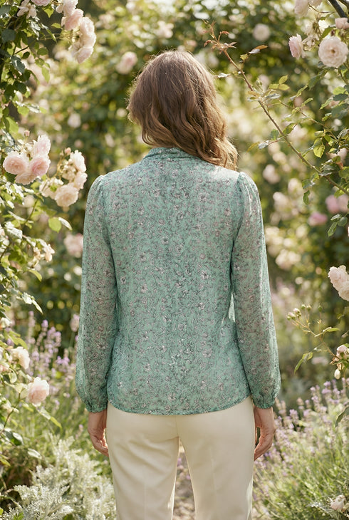 Bluză florală cu guler eșarfă - LP200