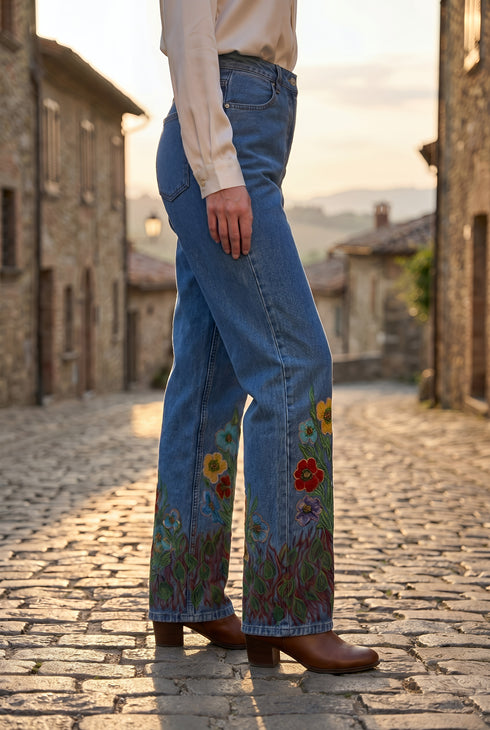 Pantaloni denim drepti pictati manual - LP205
