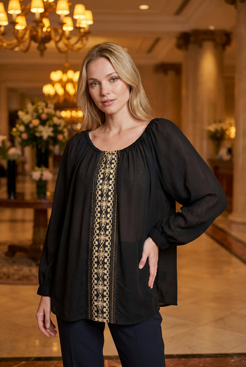 Bluza viscoza cu broderie aurie - LP206