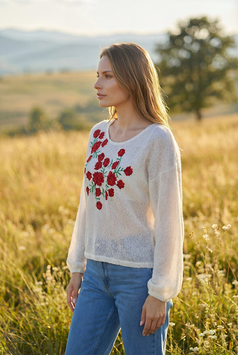 Bluza tricot de lana cu broderie - LP206