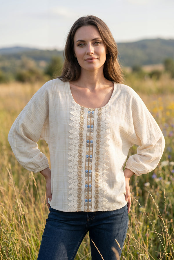 Bluză din in 100% cu mâneci chimono - LP210