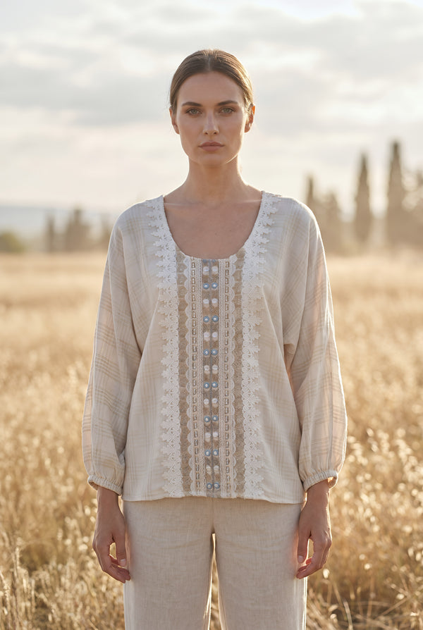 Bluza din in 100% cu maneci chimono - LP213