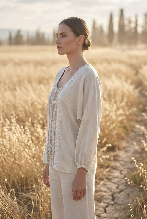 Bluza din in 100% cu maneci chimono - LP213