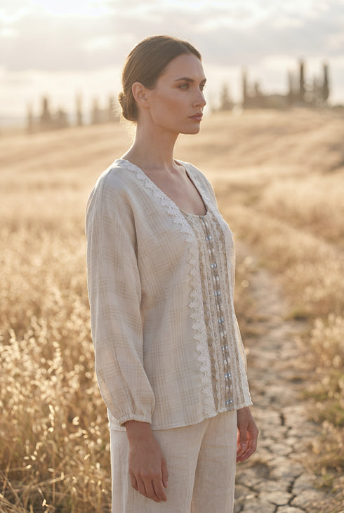 Bluza din in 100% cu maneci chimono - LP213