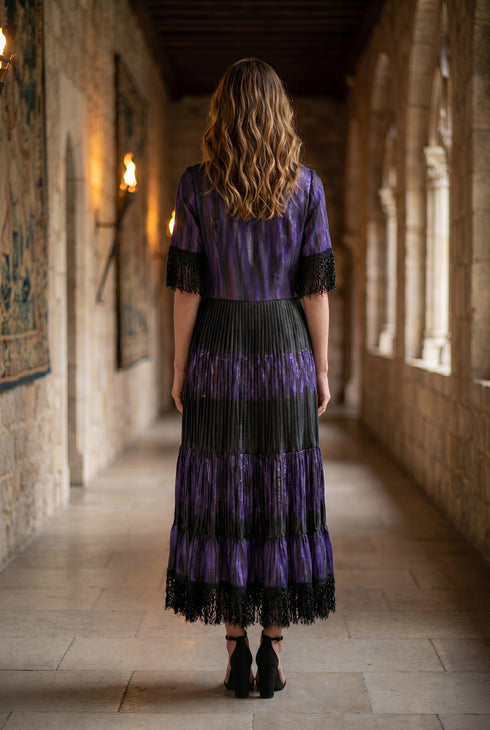 Rochie Satin Plisat Pictată Manual — LP214R