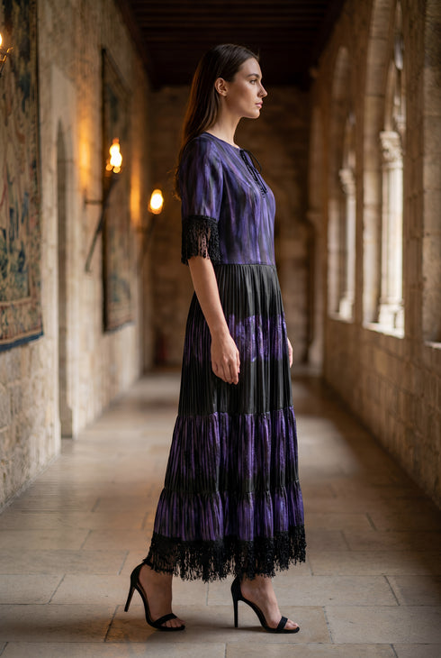 Rochie Satin Plisat Pictată Manual — LP214R