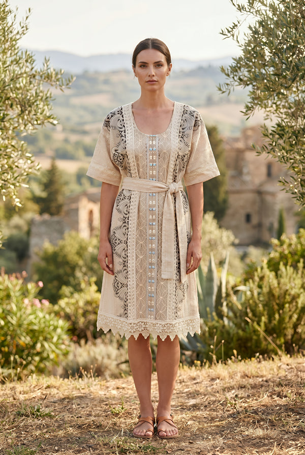 Rochie din In cu Dantelă și Broderie – LP223R