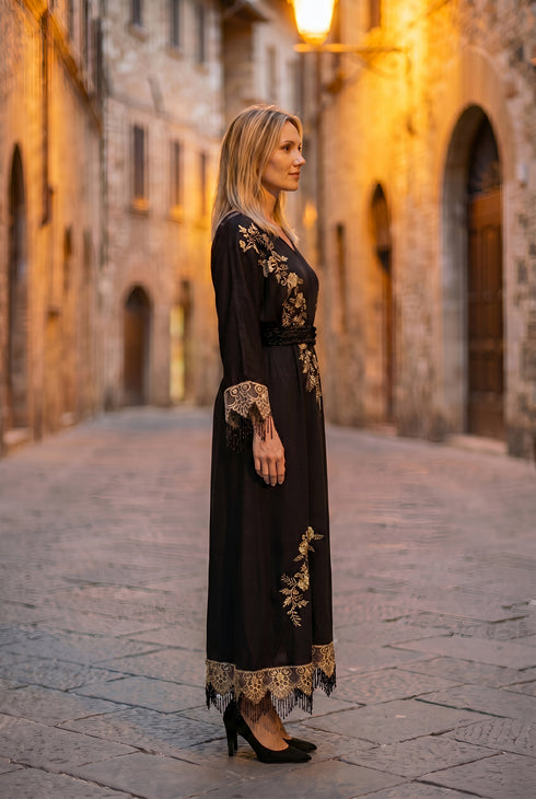 Rochie matase cu broderie aurie - LP212