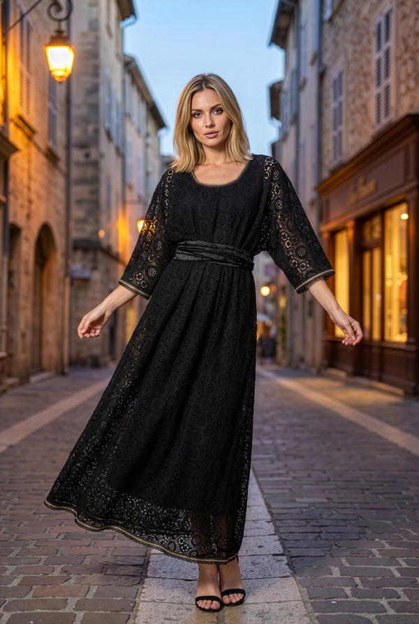 Rochie dantelă bumbac negru - LP231R