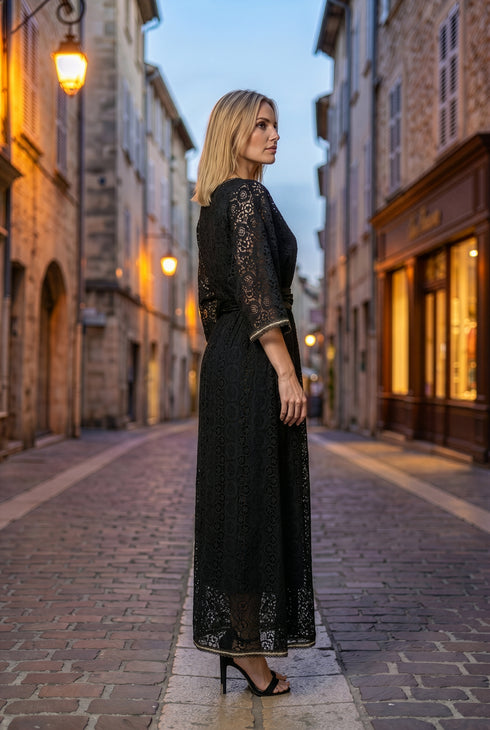 Rochie dantelă bumbac negru - LP231R