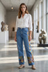 Pantaloni drepți din denim, pictați manual - LP238B