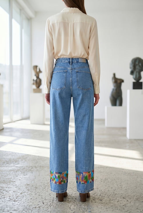 Pantaloni drepți din denim, pictați manual - LP238B