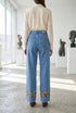 Pantaloni drepți din denim, pictați manual - LP238B