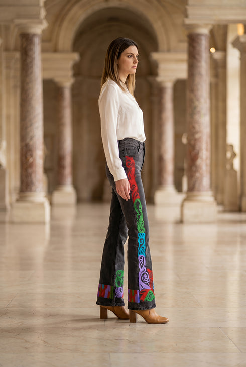 Pantaloni drepți din denim, pictați manual - LP238P
