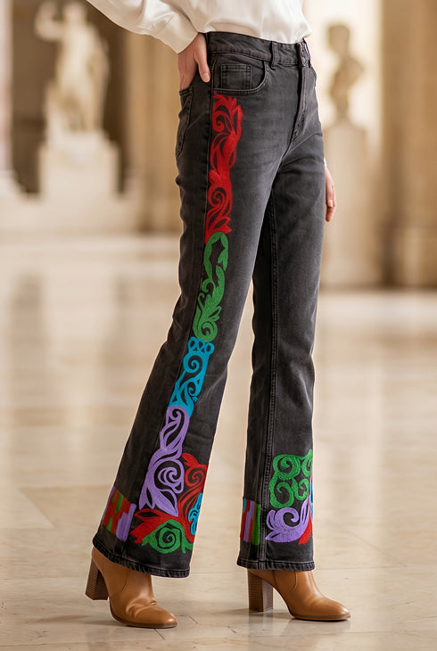 Pantaloni drepți din denim, pictați manual - LP238P