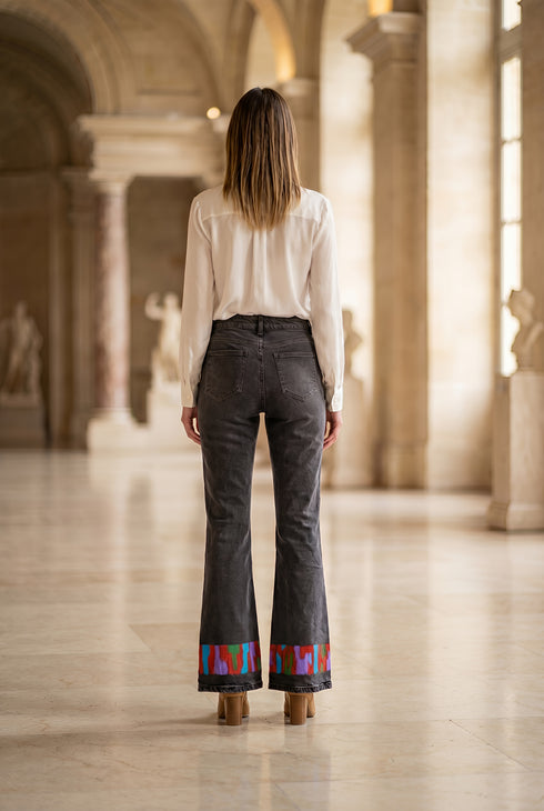 Pantaloni drepți din denim, pictați manual - LP238P