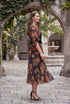 Rochie midi florală neagră, voal cu trandafiri și cordon din catifea LP245R