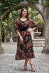 Rochie midi florală neagră, voal cu trandafiri și cordon din catifea LP245R