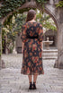 Rochie midi florală neagră, voal cu trandafiri și cordon din catifea LP245R