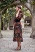 Rochie midi florală neagră, voal cu trandafiri și cordon din catifea LP245R