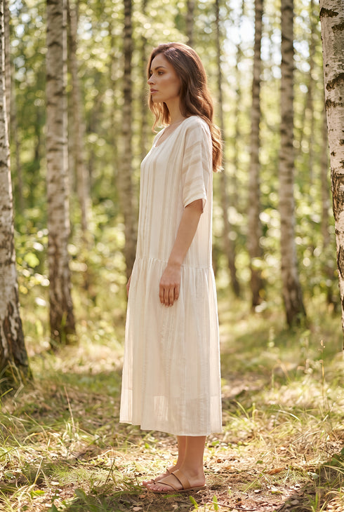 Rochie din in cu dantelă și mâneci chimono - LP249R