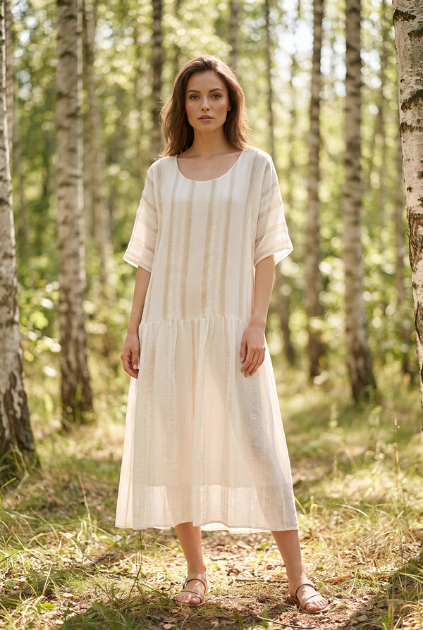 Rochie din in cu dantelă și mâneci chimono - LP249R