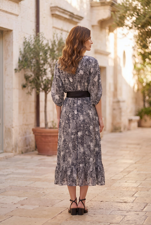 Rochie din voal, cu mânecă chimono și cordon de catifea – LP254R