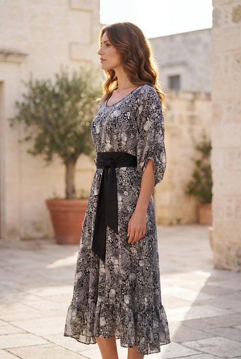 Rochie din voal, cu mânecă chimono și cordon de catifea – LP254R