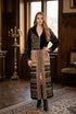 Pardesiu lung din catifea neagra cu gluga, broderie in cruce pe piept si benzi tesute LP268P - fata