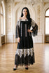 Rochie tip ie din vascoza neagra brodata in cruce cu maneci de dantela LP270R - fata