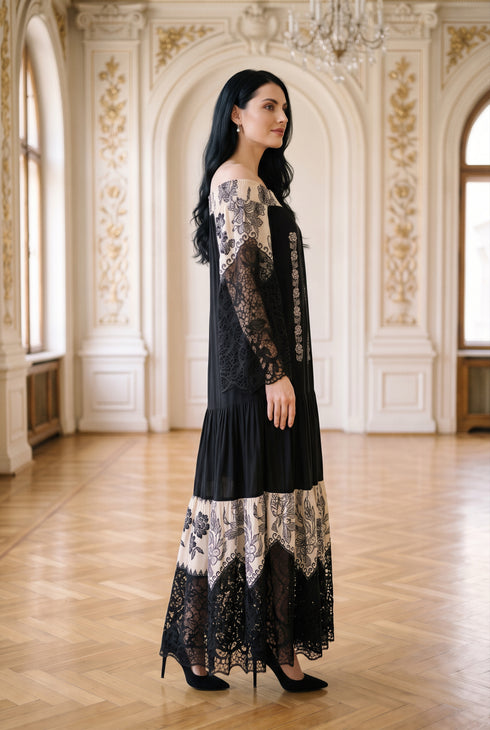 Rochie tip ie LP270R - lateral dreapta, volane cu zigzag si dantela