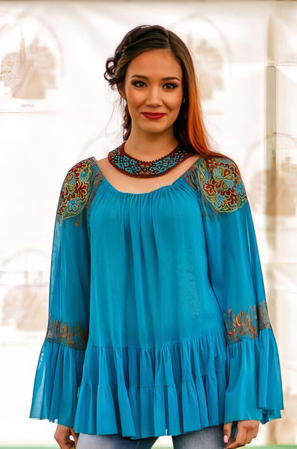 Bluza tull cu broderie A-35