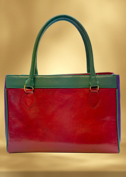 Poseta piele și material textil pictat manual G112