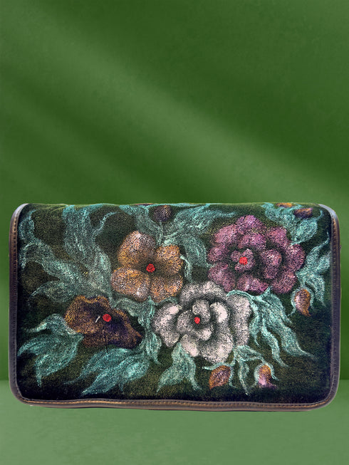 Poseta piele si catifea pictata manual G-109